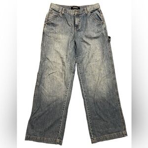 Faded blue denim carpenter jeans with a vintage vibe jeans
